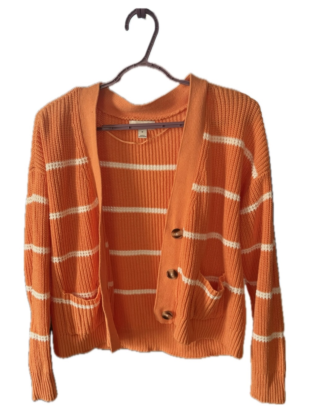 Striped Orange Button-Front Women's Cardigan